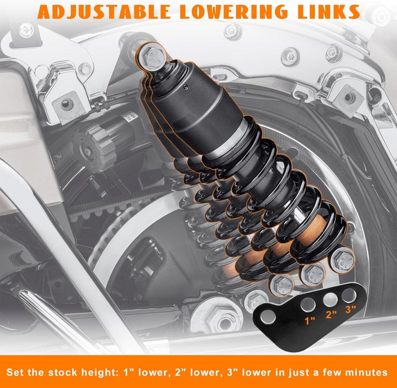 Eumti Motorcycle Rear Lowering Kits Adjustable 1"2"3" Compatible with Harley Touring Standards Street Glide Electra Glide Ultra Glide Road King 2002-2016 - Image 3